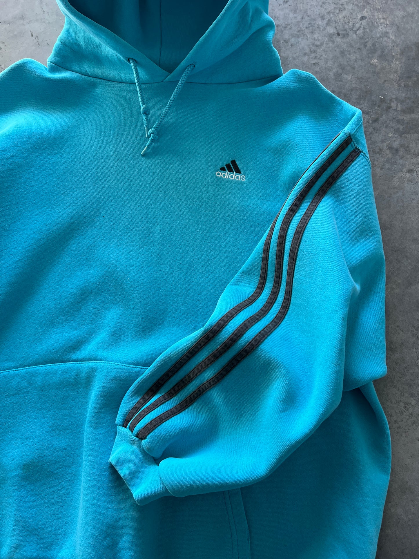 Vintage Teal Blue Embroidered Adidas Hoodie - XL