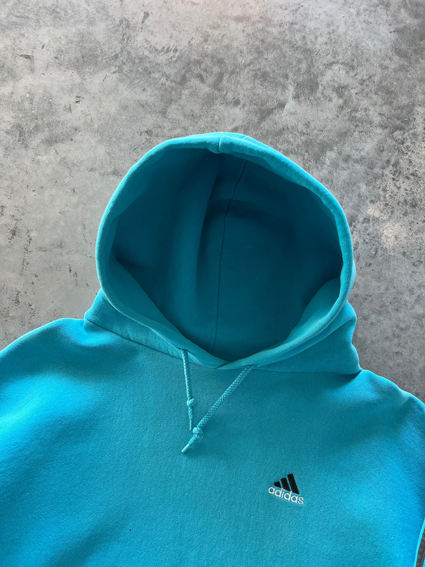 Vintage Teal Blue Embroidered Adidas Hoodie - XL