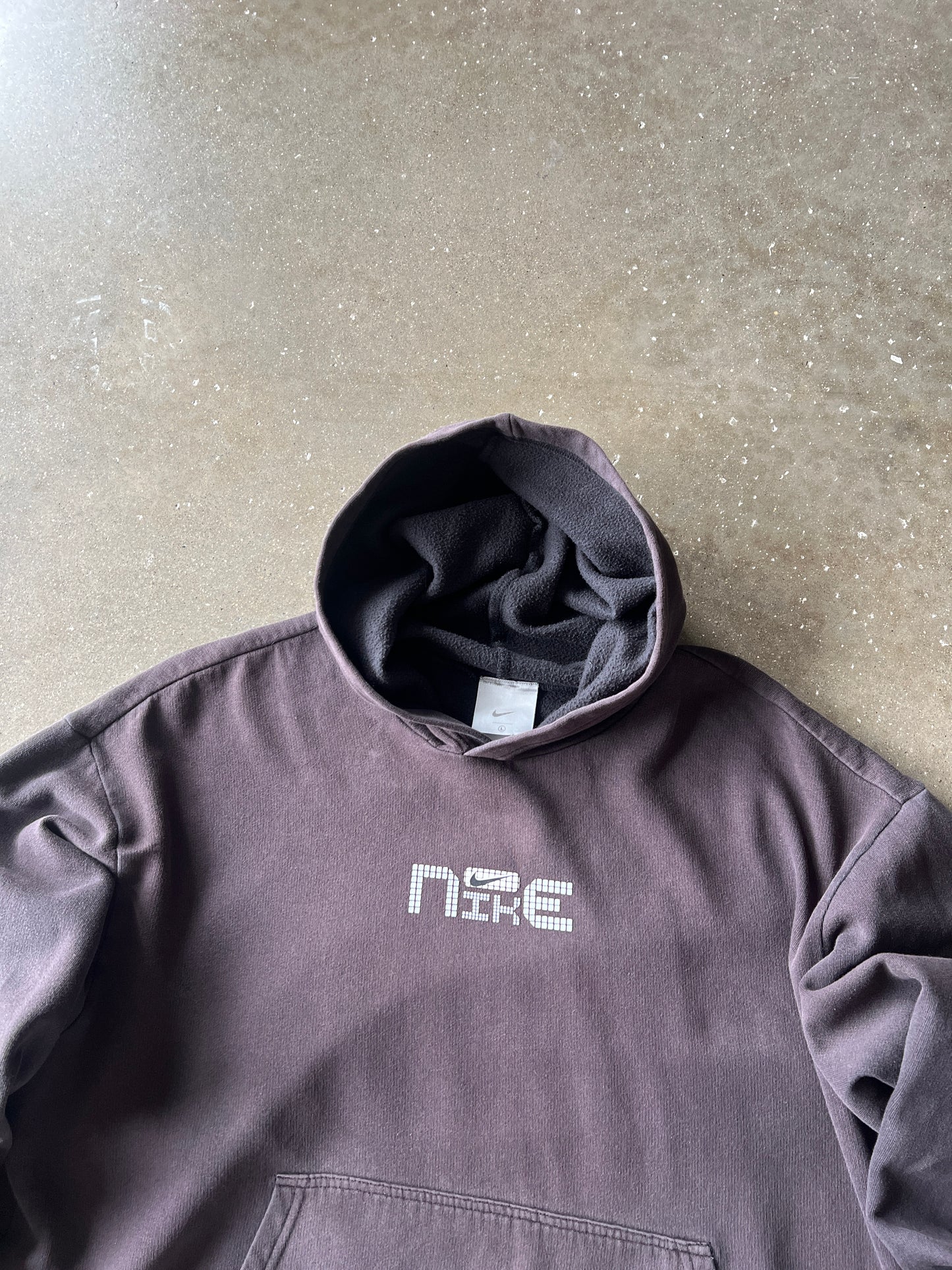 Vintage Faded Black Nike Spellout Hoodie - L