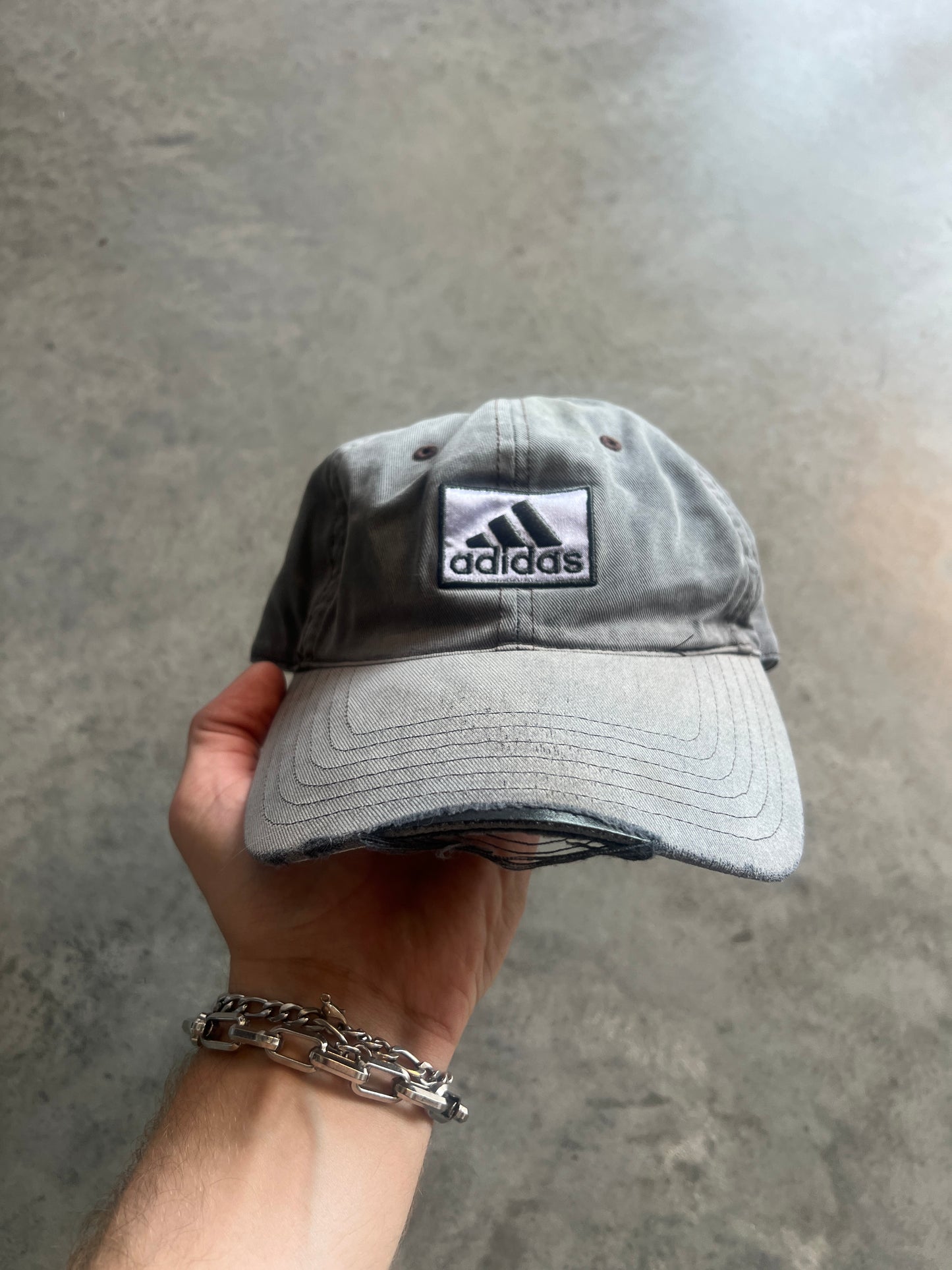 Vintage Distressed Faded Grey Adidas Hat