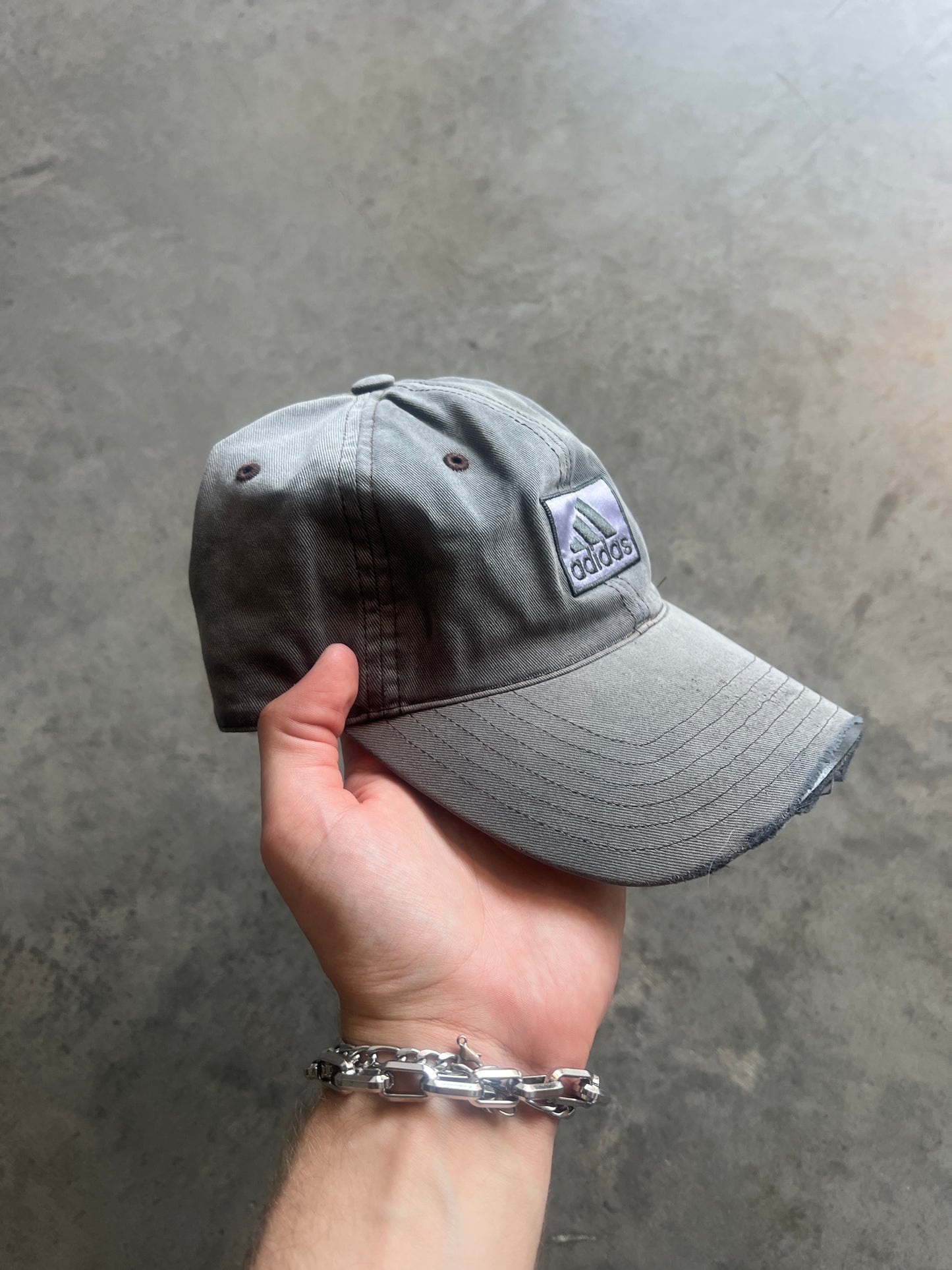 Vintage Distressed Faded Grey Adidas Hat