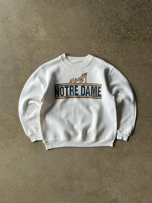 Vintage White Notre Dame Spellout Crew - M