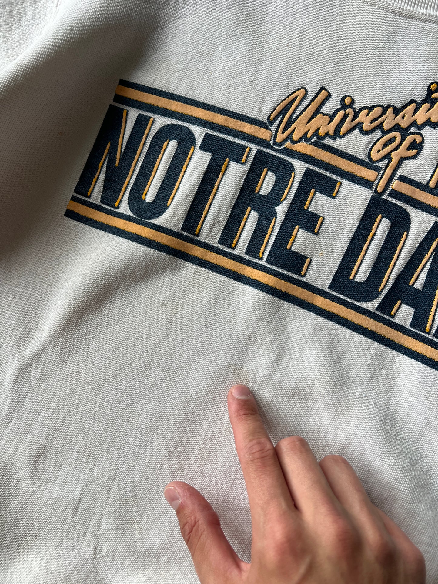 Vintage White Notre Dame Spellout Crew - M