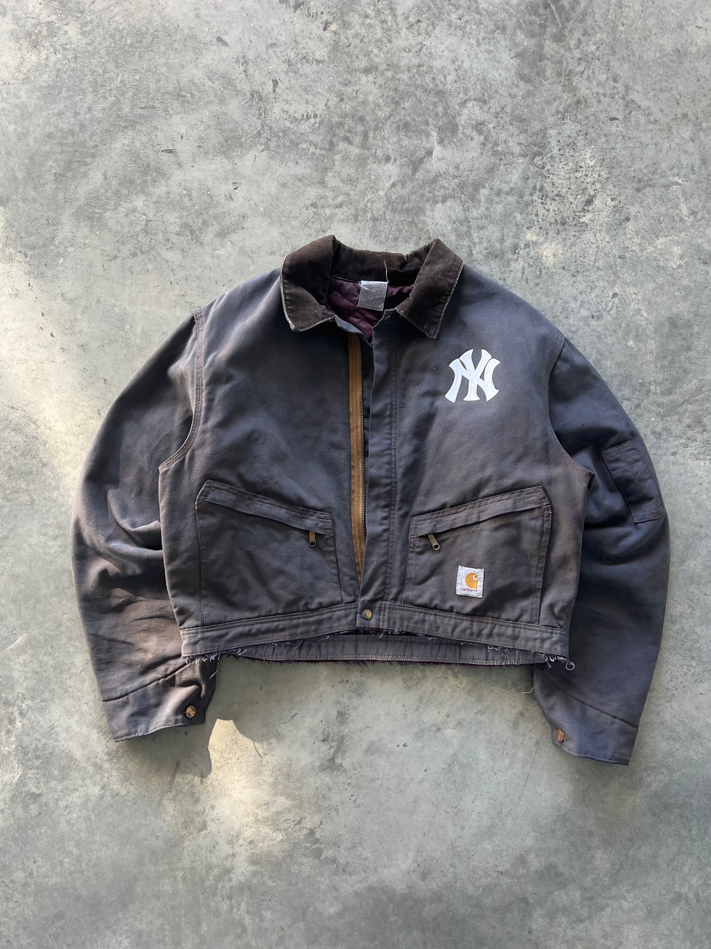 Vintage Deep Blue Cropped Yankees Carhartt Jacket - L