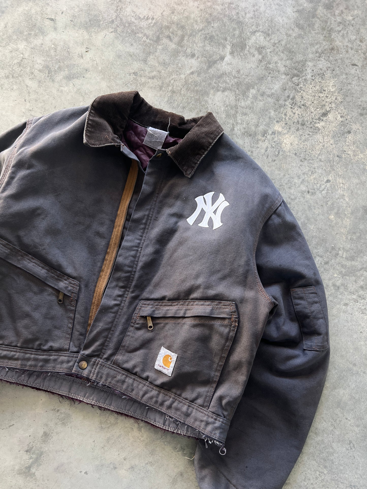 Vintage Deep Blue Cropped Yankees Carhartt Jacket - L