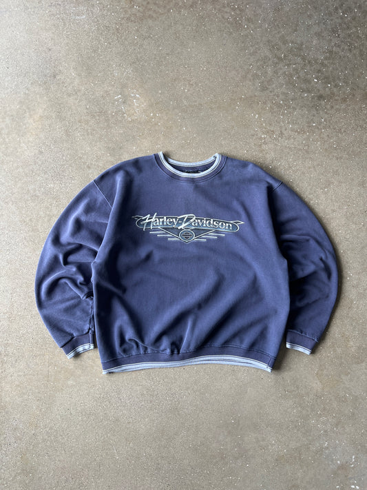 Vintage Purple Blue Harley Davidson Crew - L