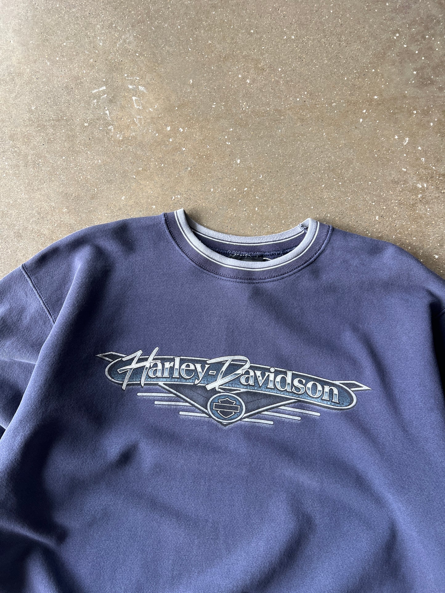 Vintage Purple Blue Harley Davidson Crew - L