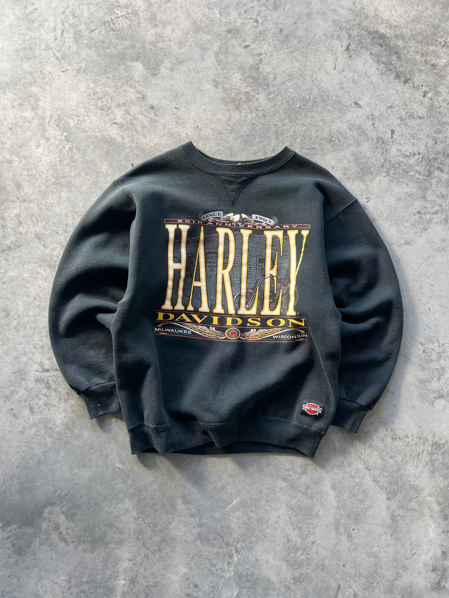 Vintage Black Harley Davdison Crew - M