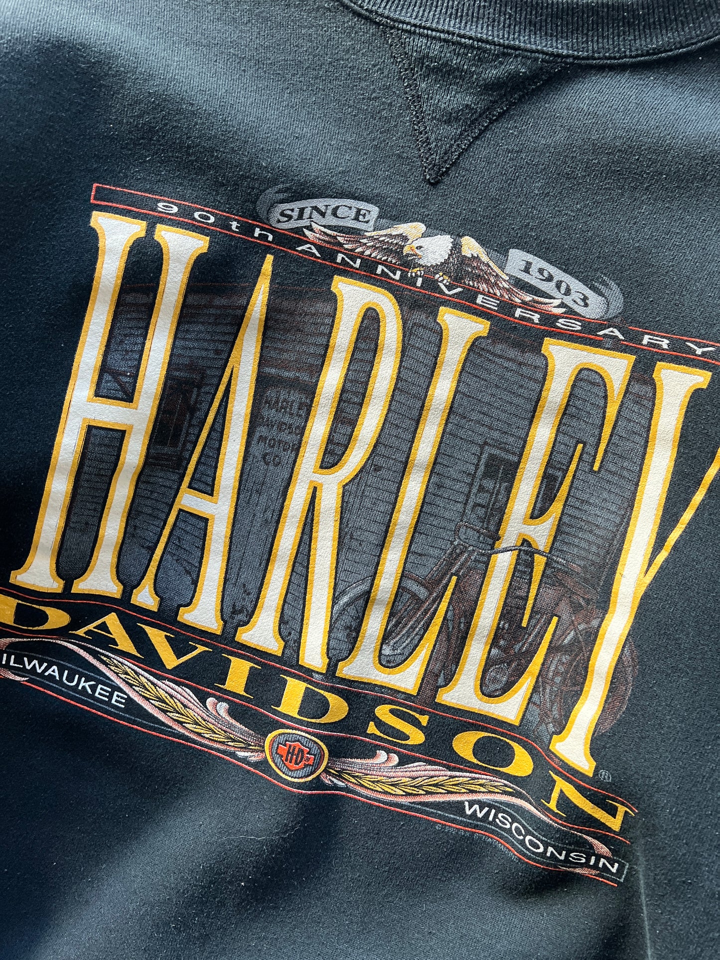 Vintage Black Harley Davdison Crew - M