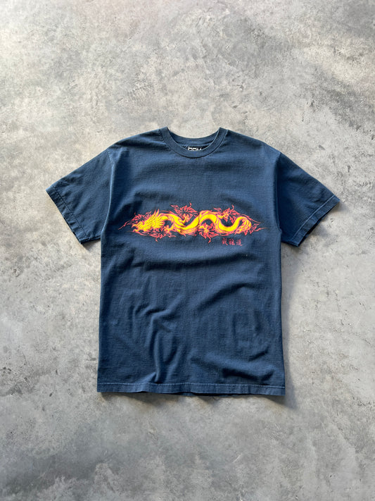 Vintage Blue Flaming Dragon Y2k Shirt - M