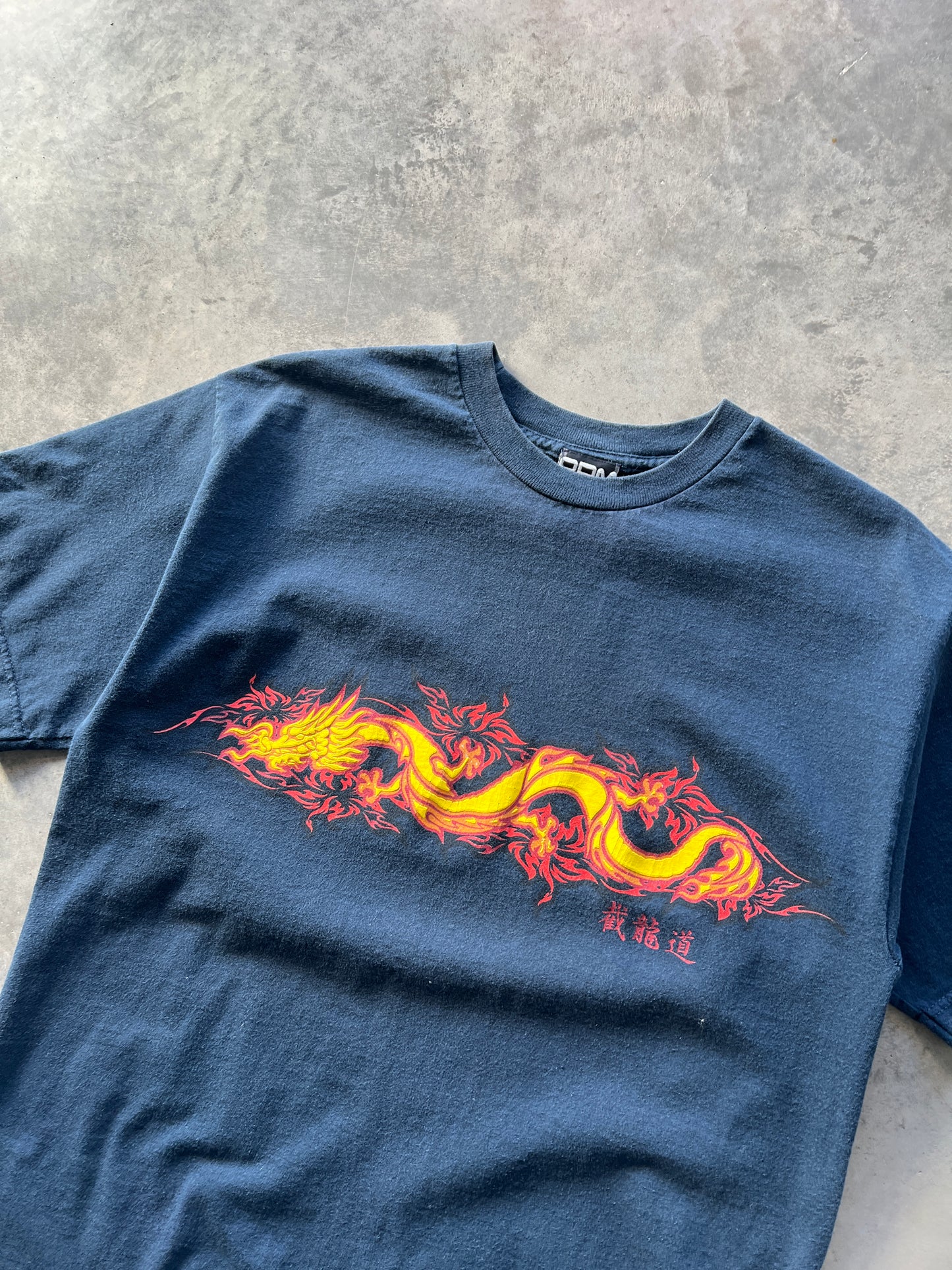 Vintage Blue Flaming Dragon Y2k Shirt - M