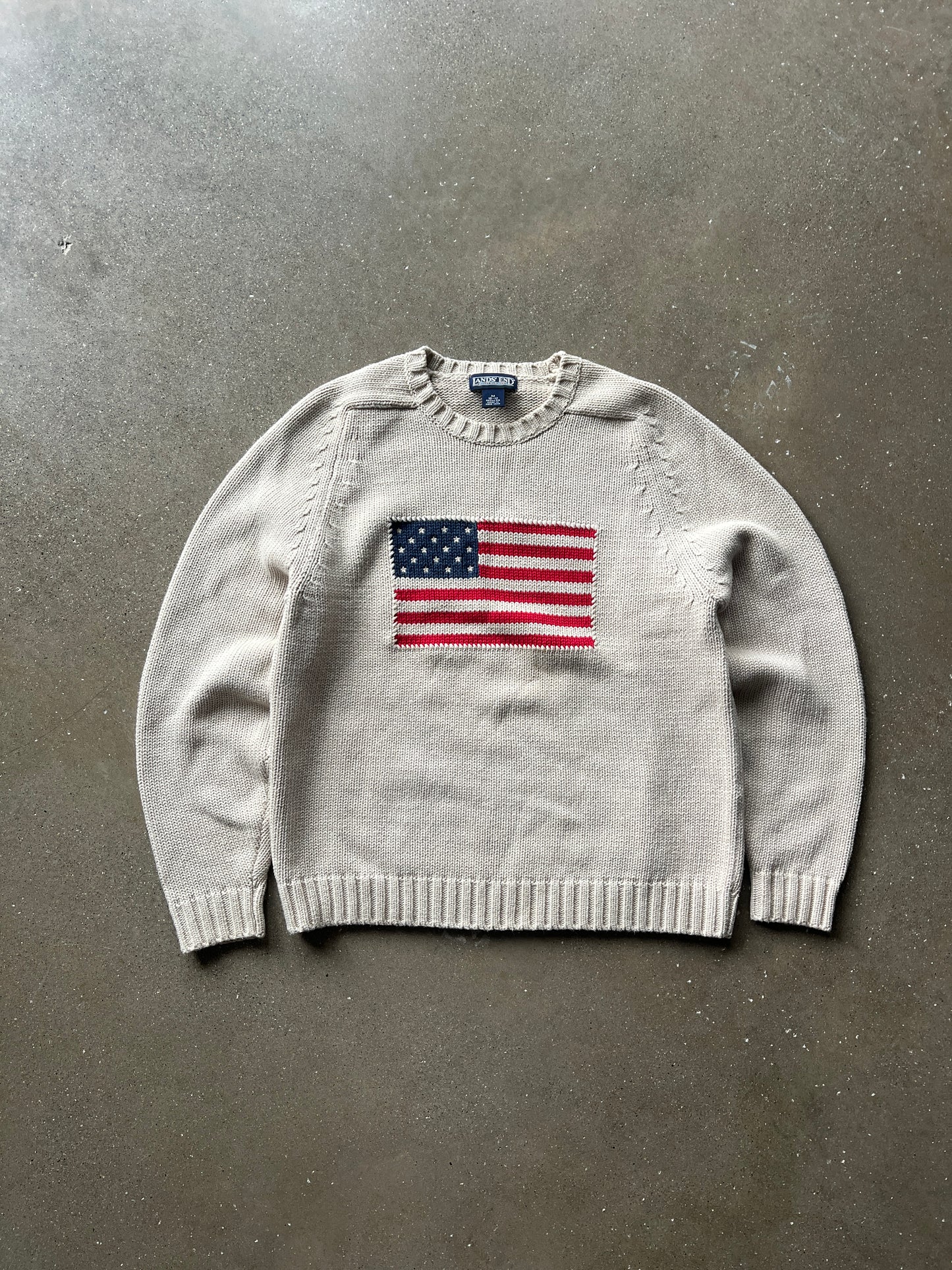 Vintage Cream Lands End Polo Style Sweater - M