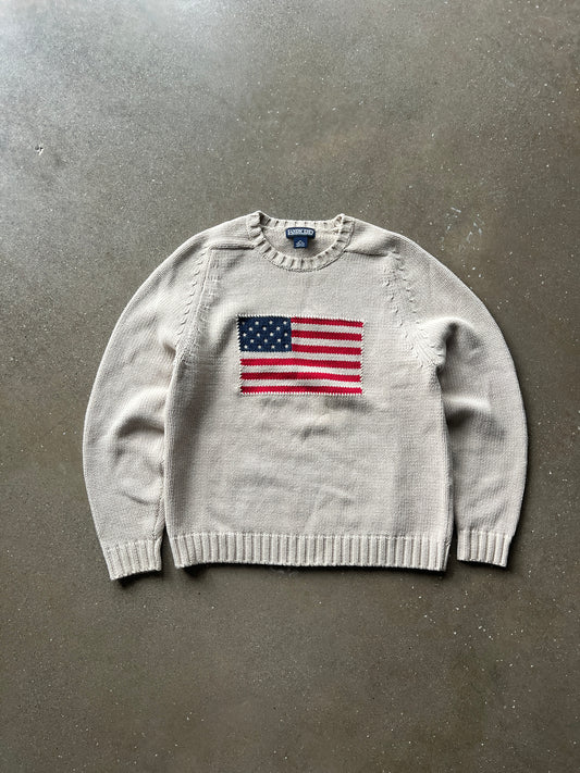 Vintage Cream Lands End Polo Style Sweater - M