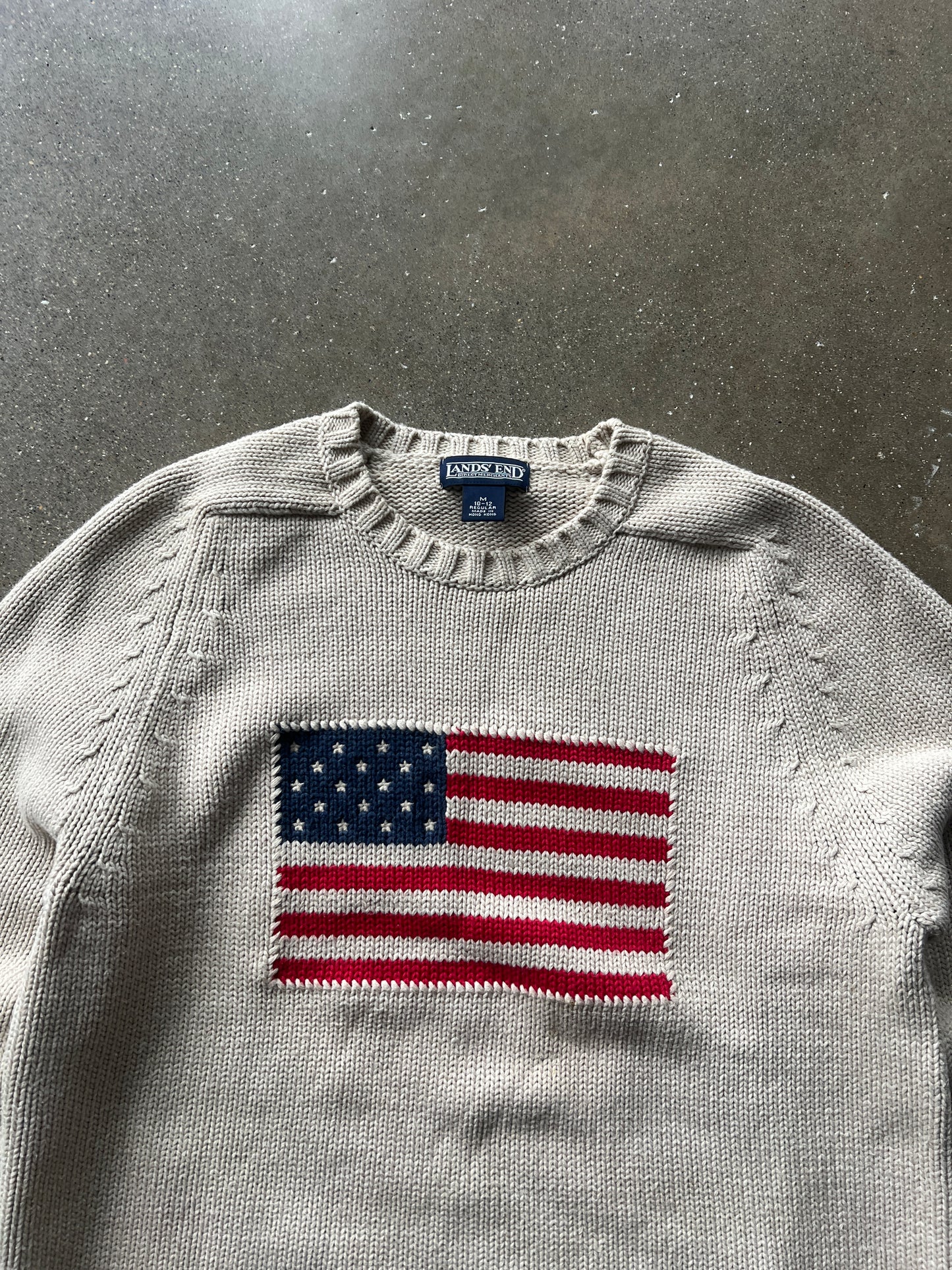 Vintage Cream Lands End Polo Style Sweater - M