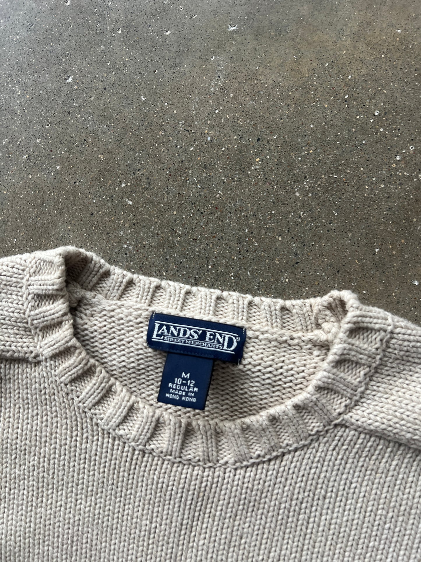 Vintage Cream Lands End Polo Style Sweater - M