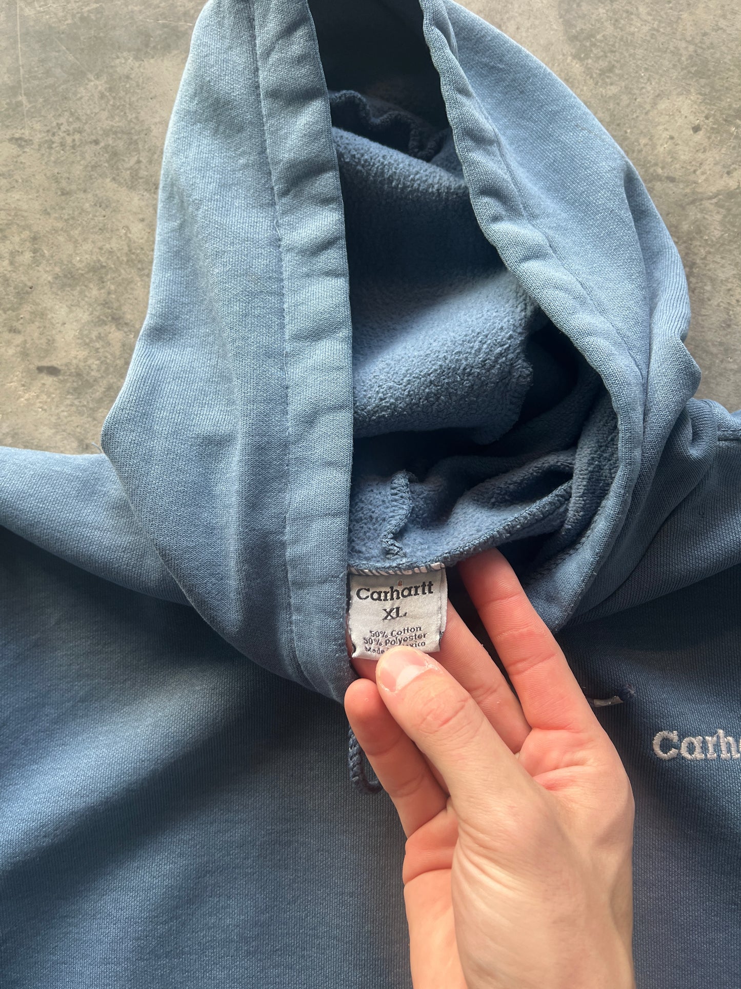 Vintage Powder Blue Carhartt Spellout Hoodie - XL