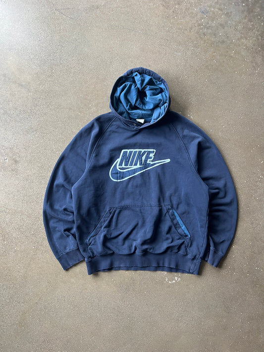 Vintage Faded Blue Nike Spellout Hoodie - L