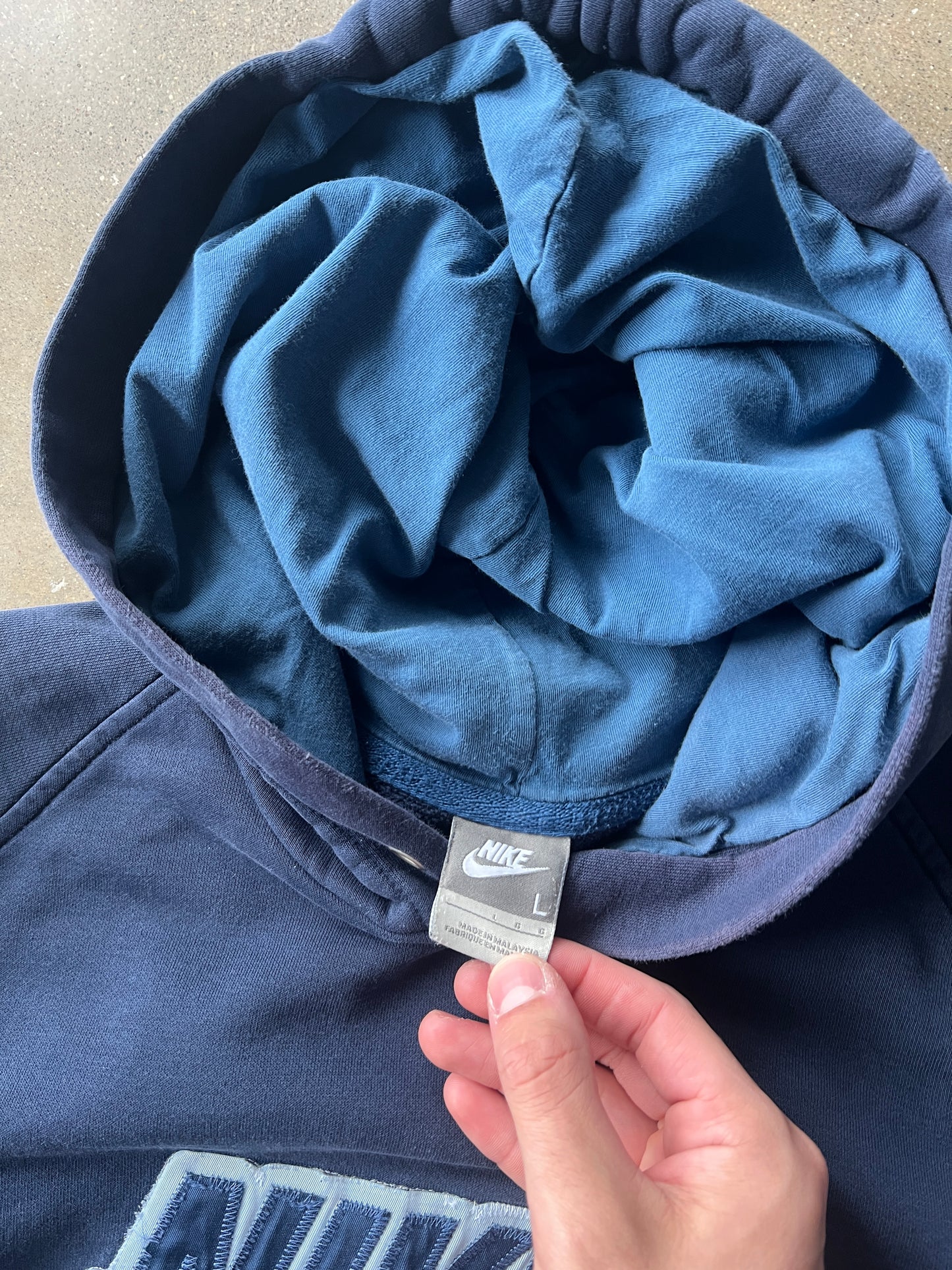 Vintage Faded Blue Nike Spellout Hoodie - L