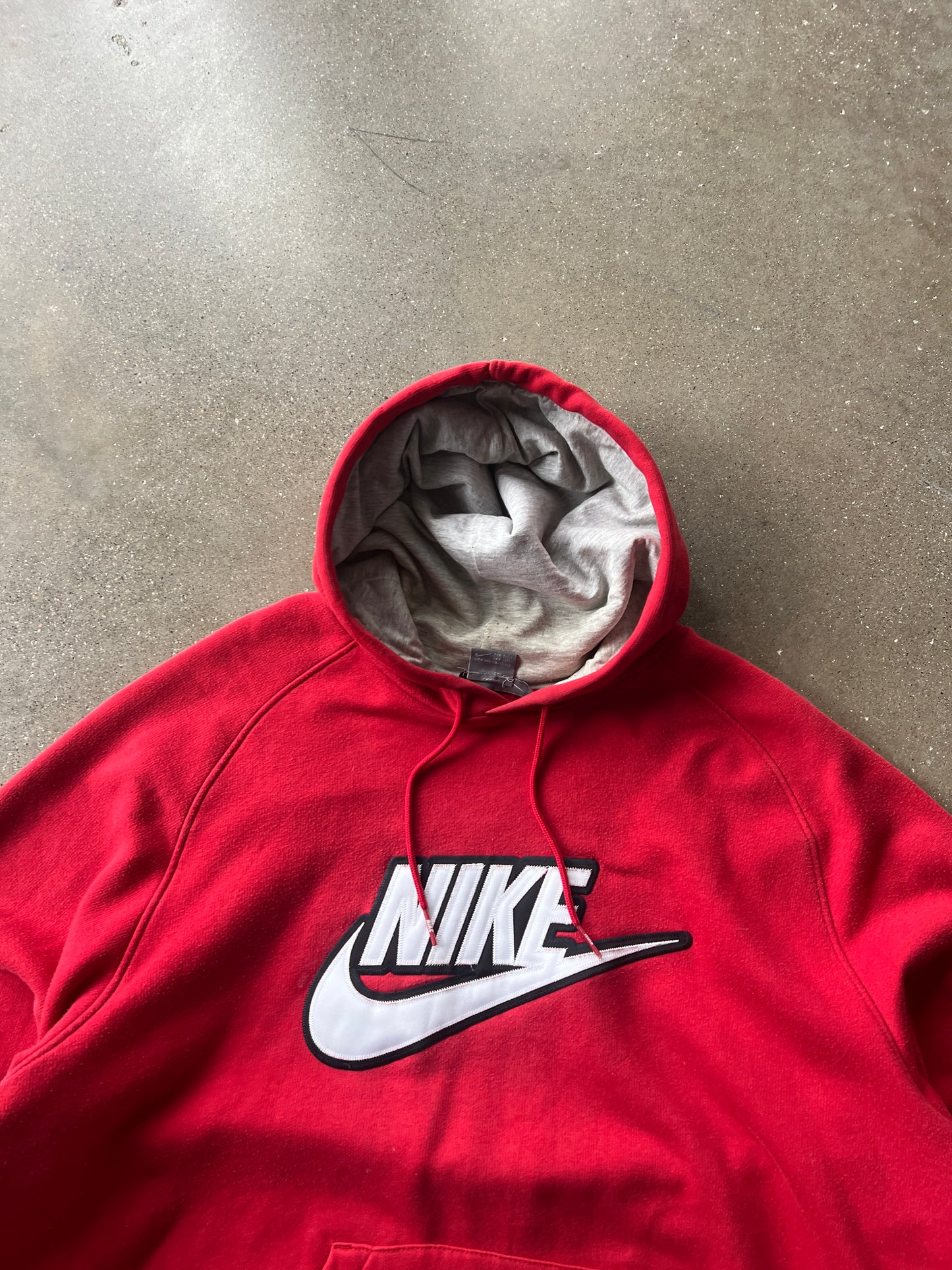 Vintage Cherry Red Nike Spellout Hoodie - XL