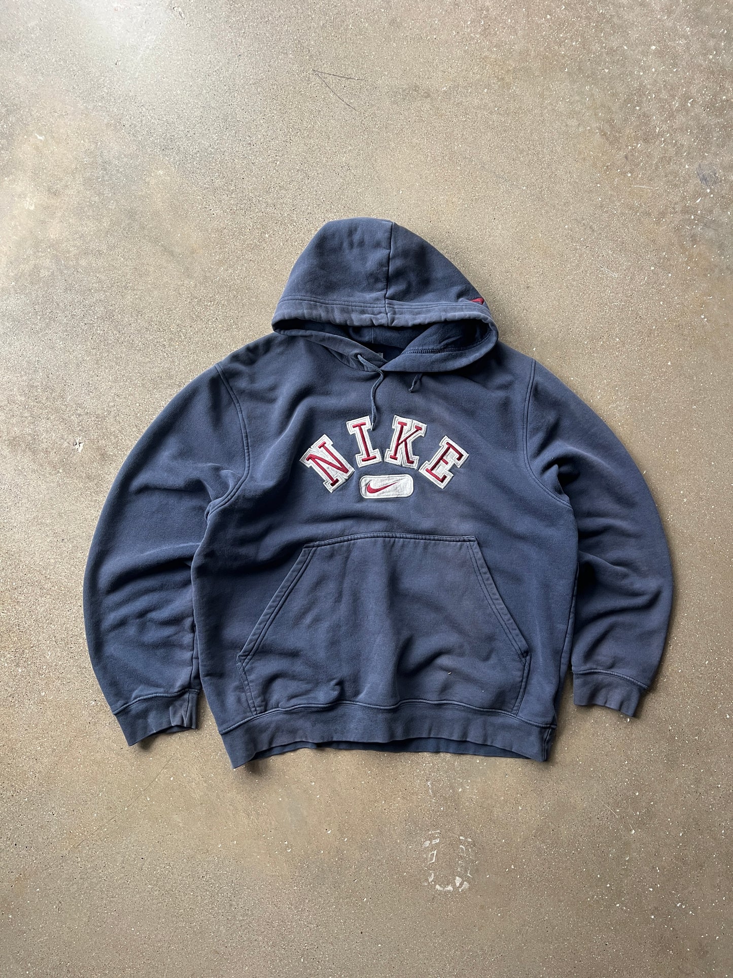 Vintage Navy Blue Nike Block Letter Hoodie - L