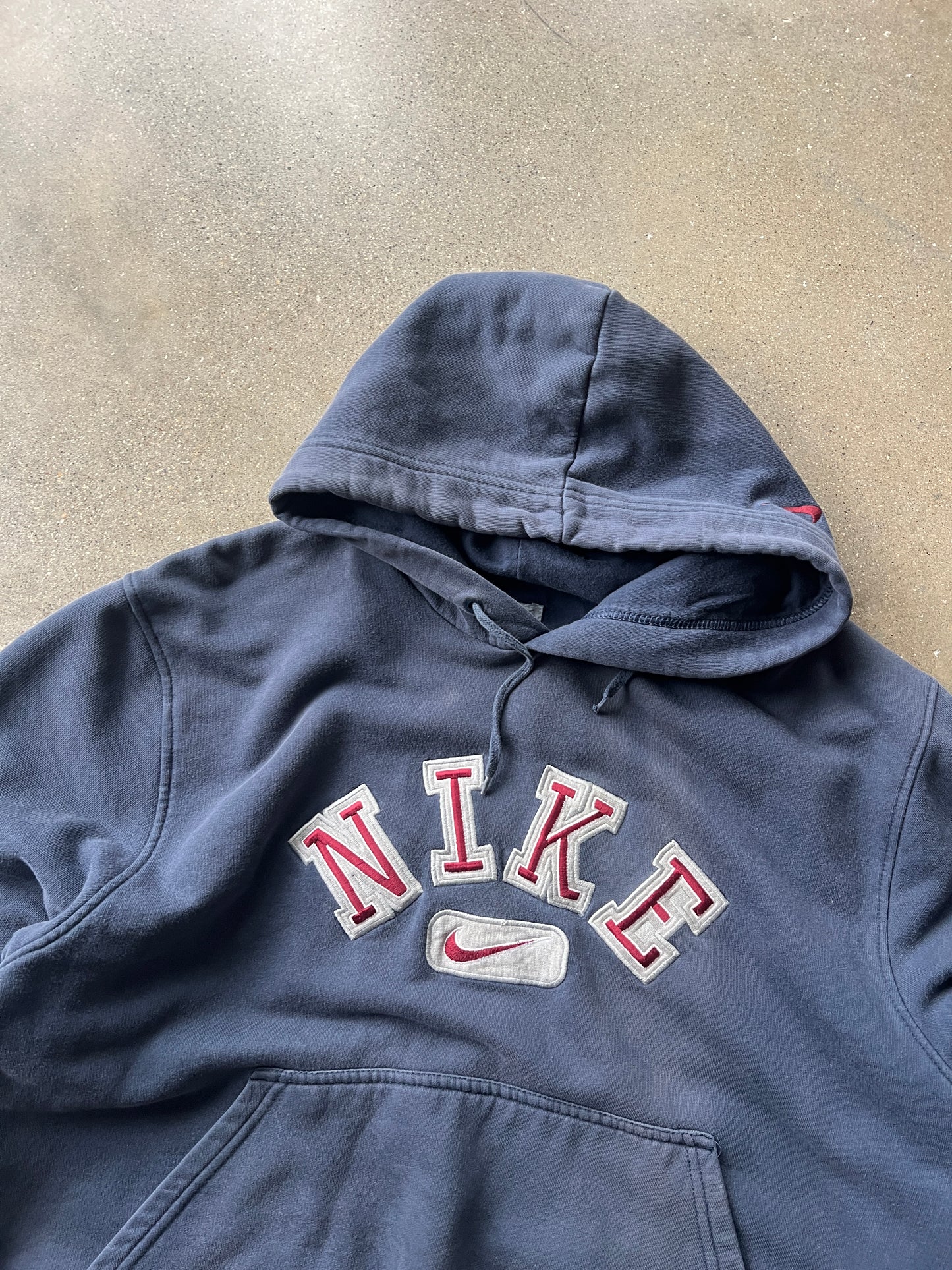 Vintage Navy Blue Nike Block Letter Hoodie - L