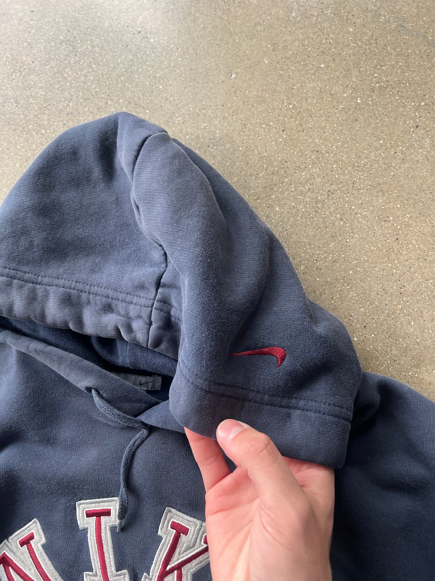 Vintage Navy Blue Nike Block Letter Hoodie - L