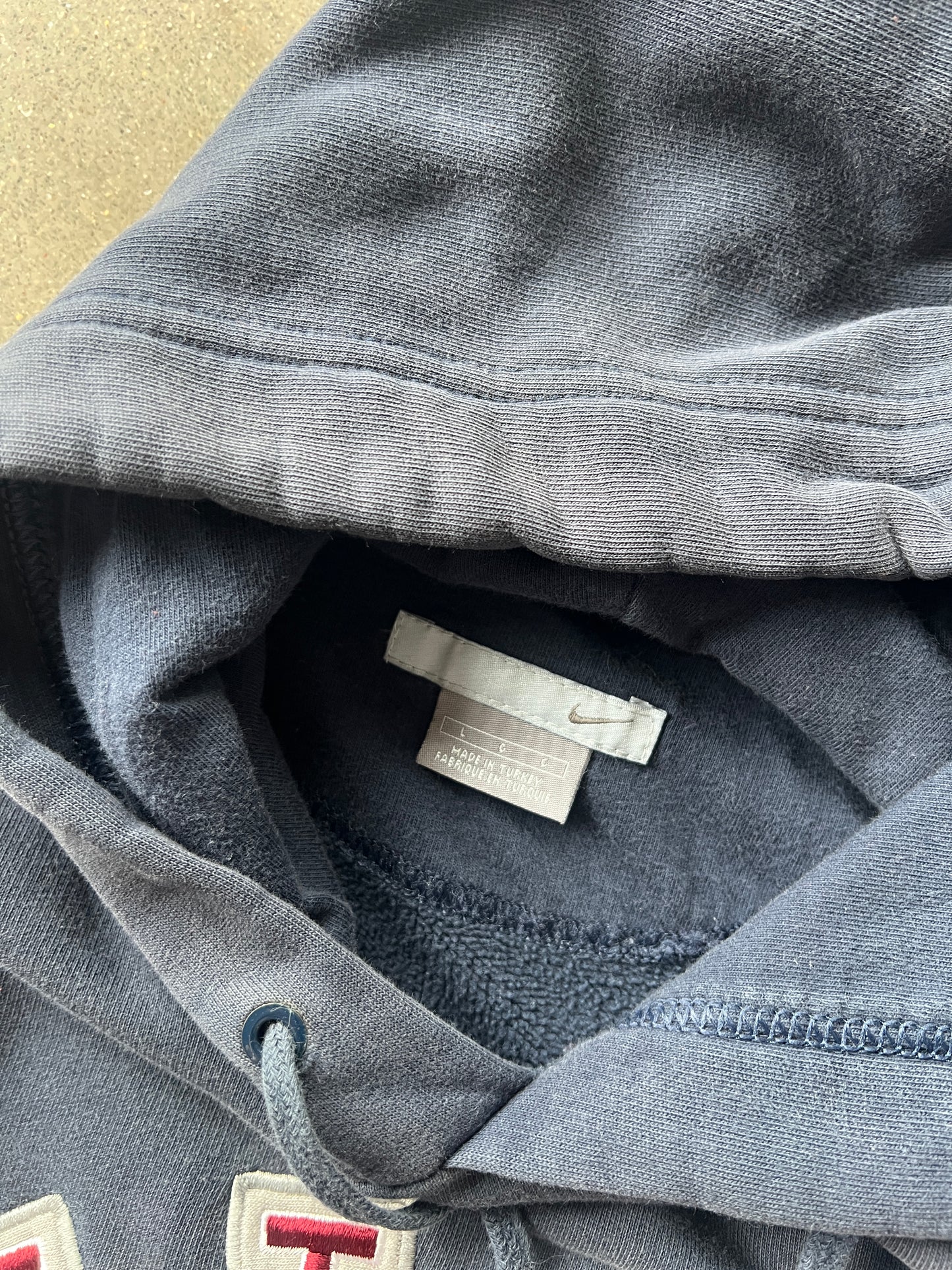 Vintage Navy Blue Nike Block Letter Hoodie - L