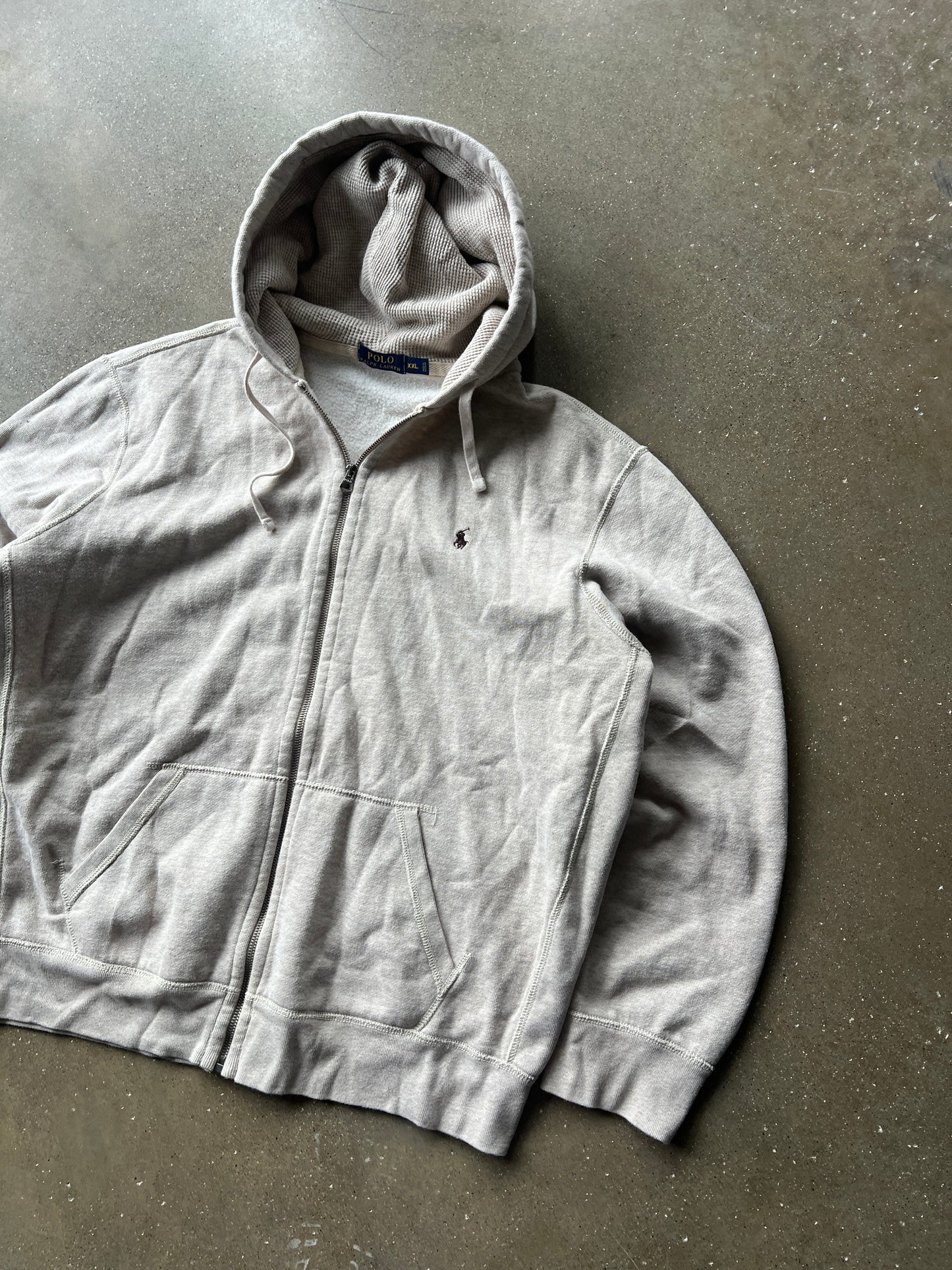 Vintage Cream Polo Ralph Lauren Zip Up Hoodie - XXL