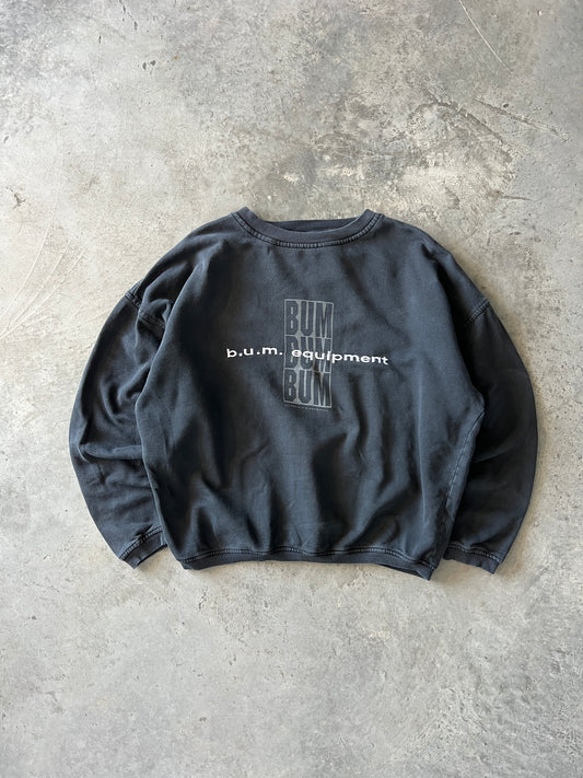 Vintage Charcoal Black Bum Equipment Crew - XL