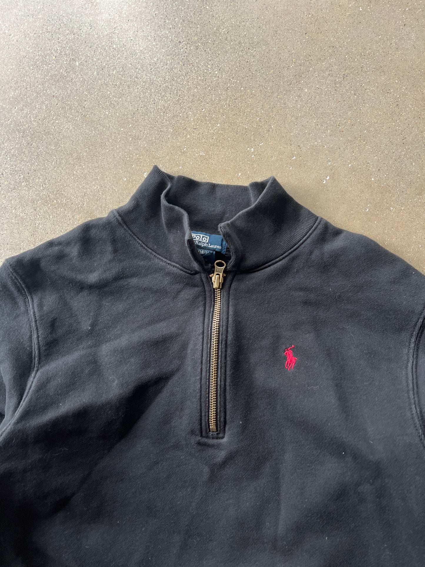 Vintage Black Polo Zip Up Sweatshirt - YL