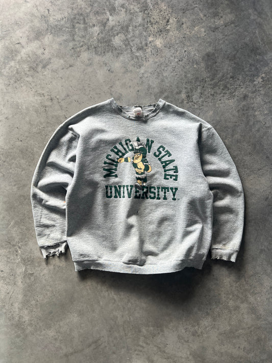 Vintage Distressed Grey Michigan University Crew - L