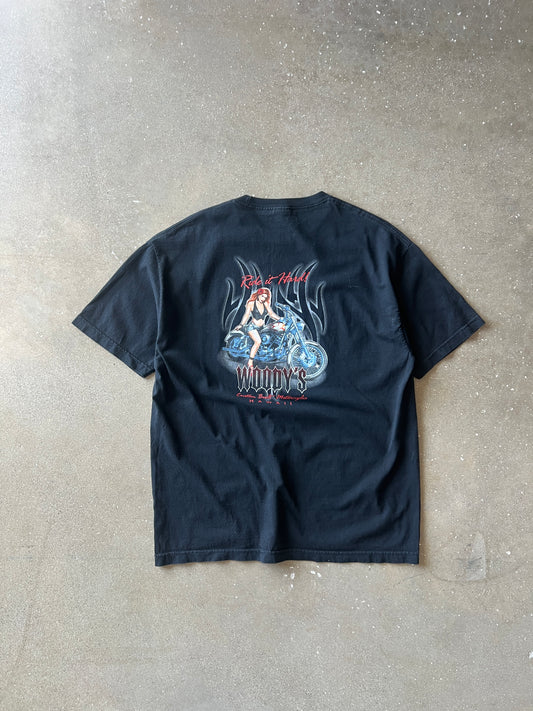Vintage Black Biker Girl Shirt - L