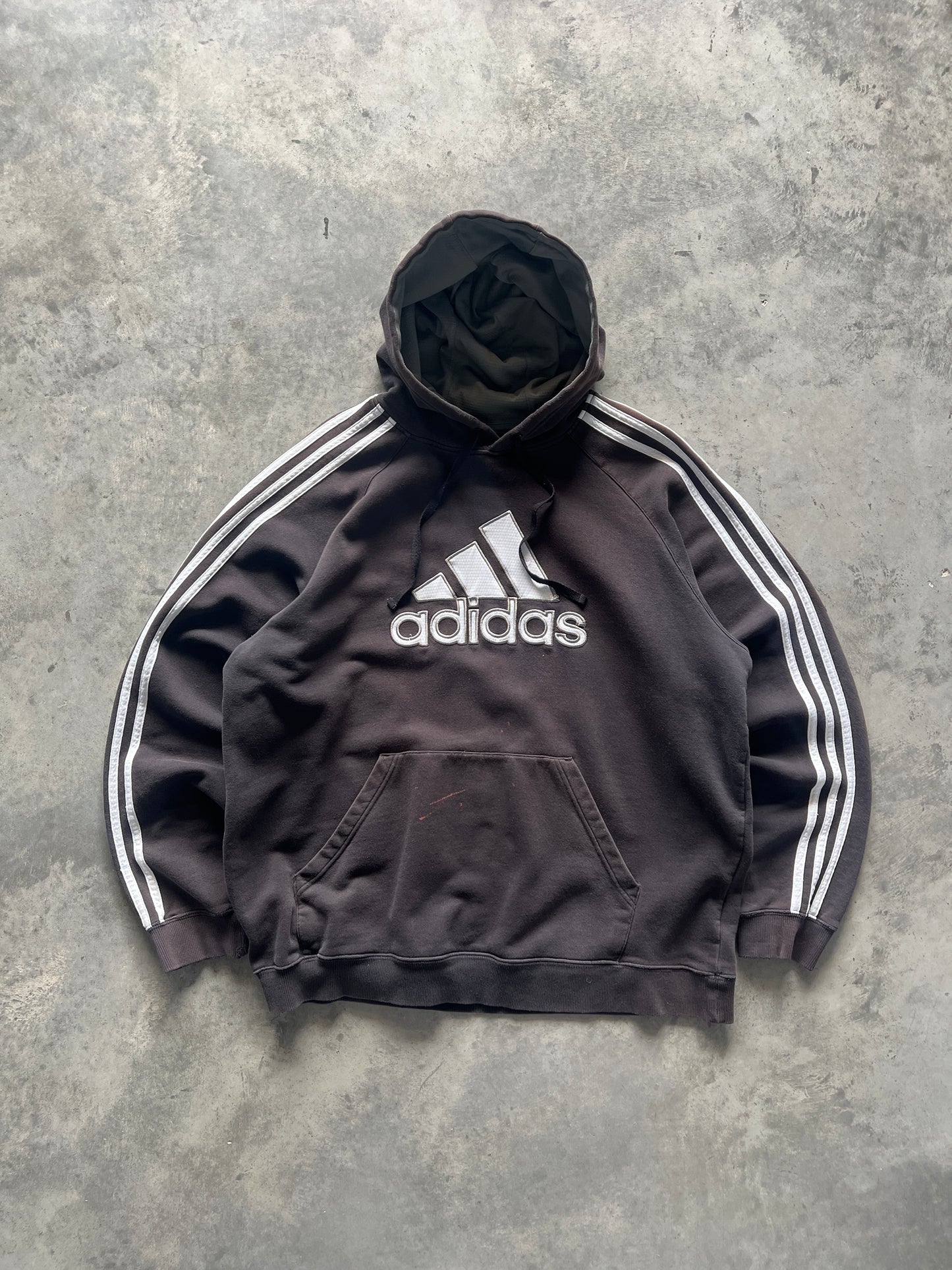 Vintage Faded Black Adidas Spellout Hoodie - XL