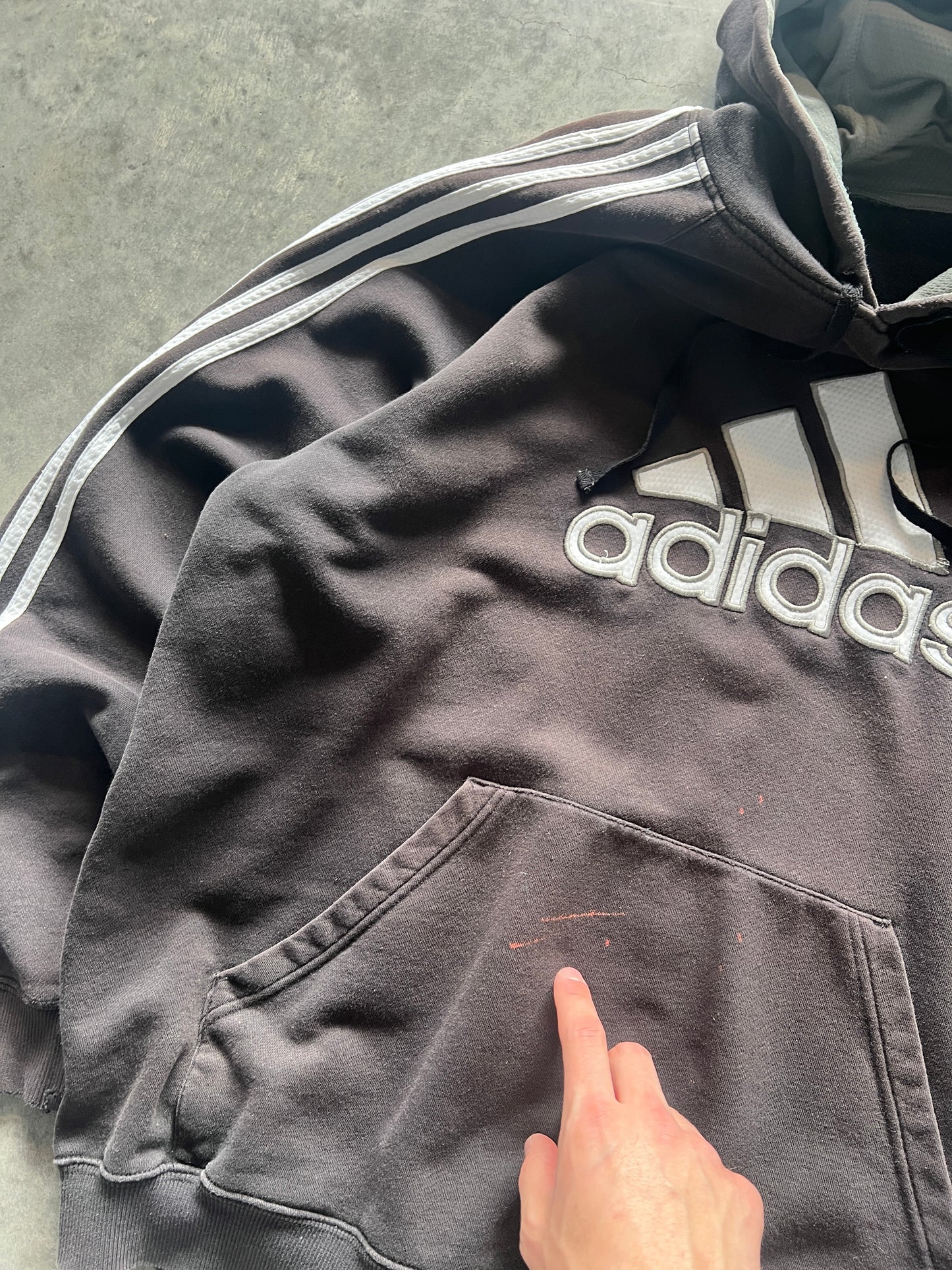 Vintage Faded Black Adidas Spellout Hoodie - XL