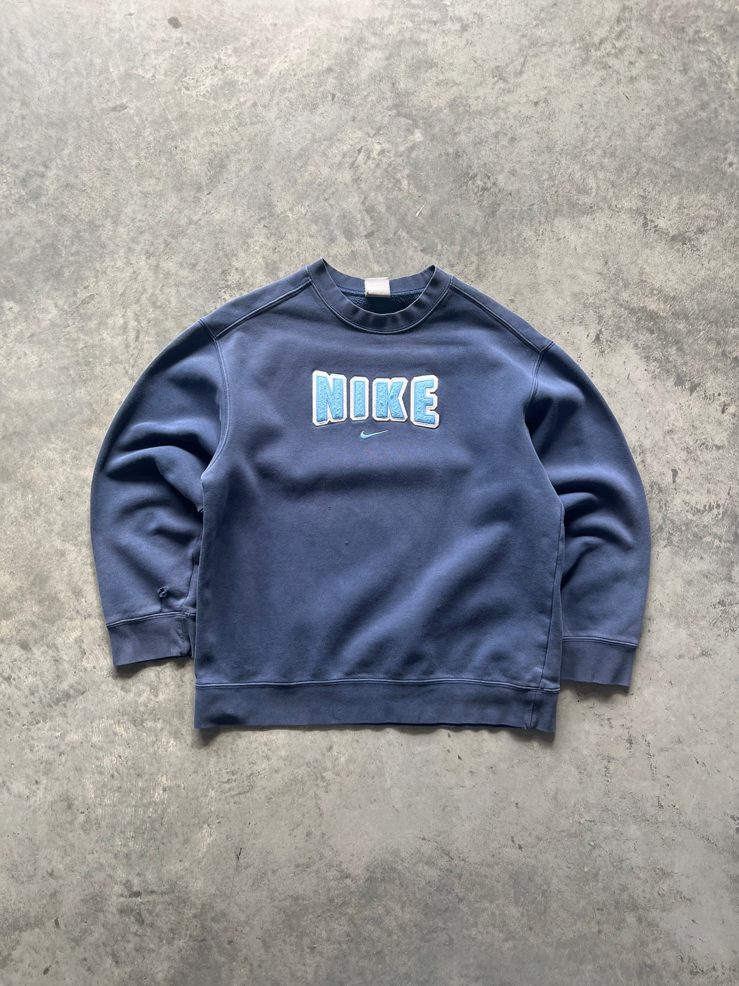 Vintage Baby Blue Nike Spellout Crew - M