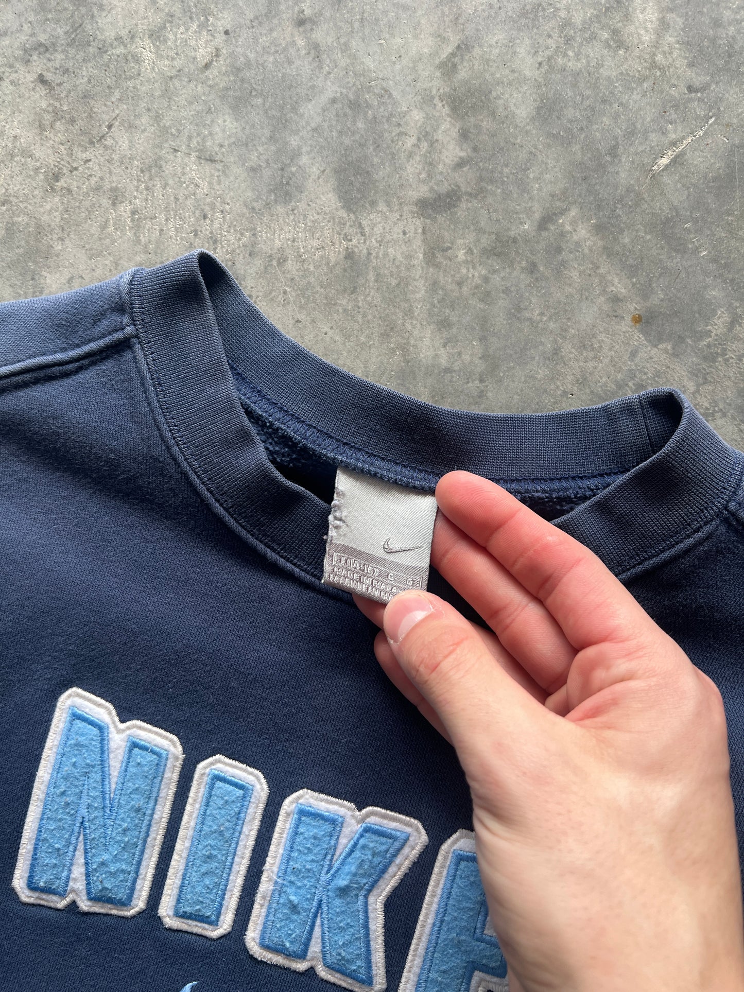 Vintage Baby Blue Nike Spellout Crew - M