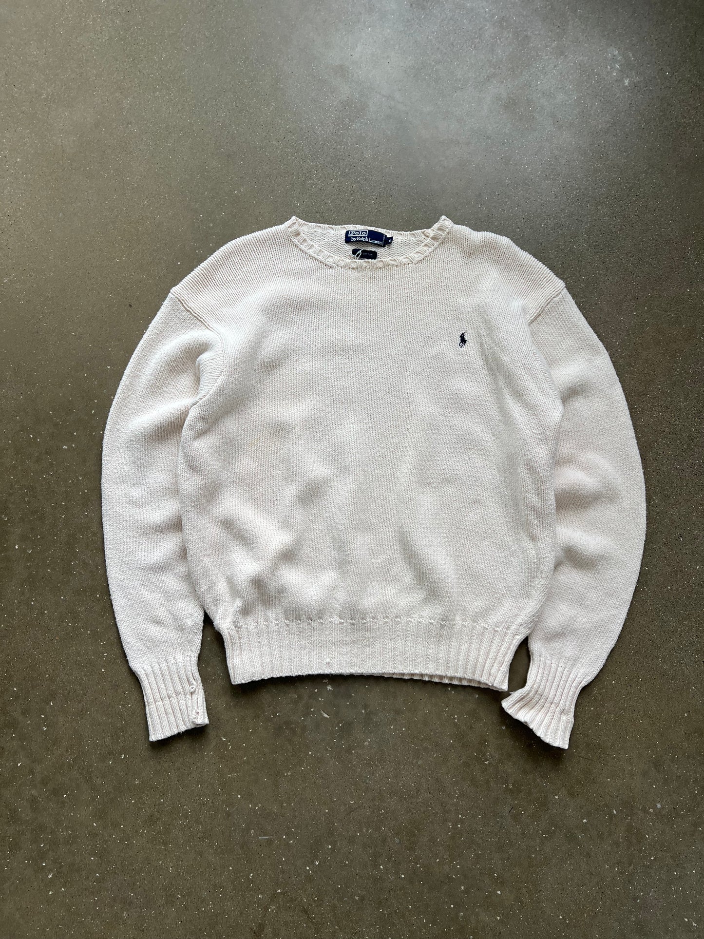 Vintage Cream Polo Knit Sweater - XL