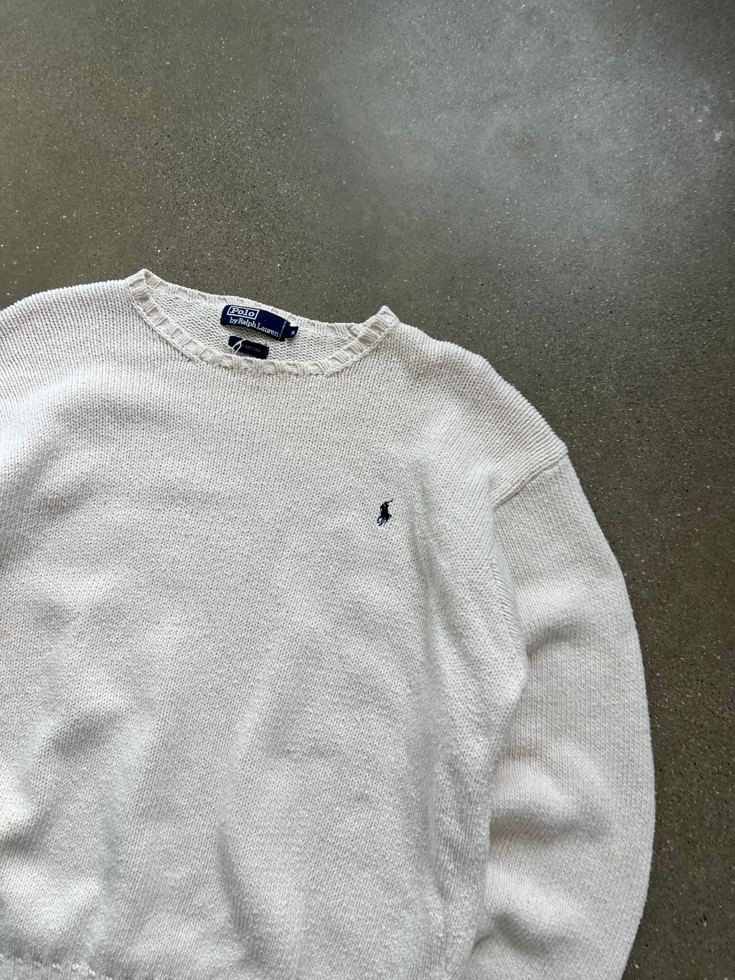 Vintage Cream Polo Knit Sweater - XL
