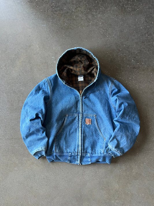 Vintage Denim Blue Carhartt Hooded Jacket - M