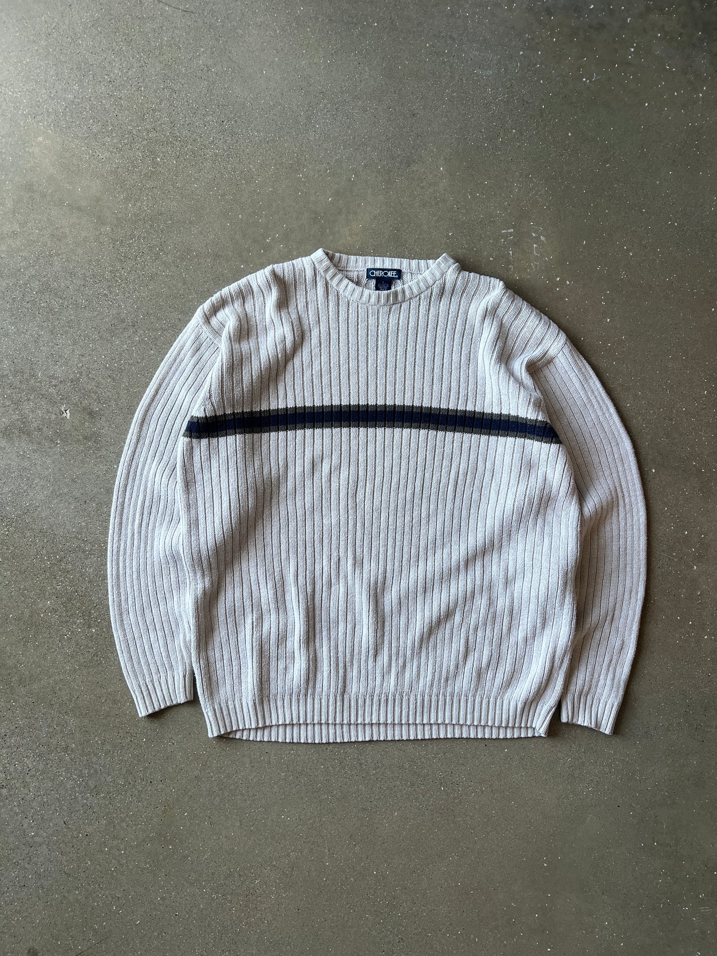 Vintage Cream Stripped Knit Sweater - L