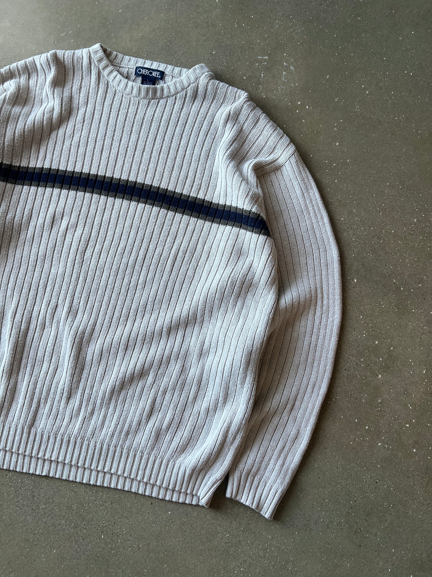 Vintage Cream Stripped Knit Sweater - L