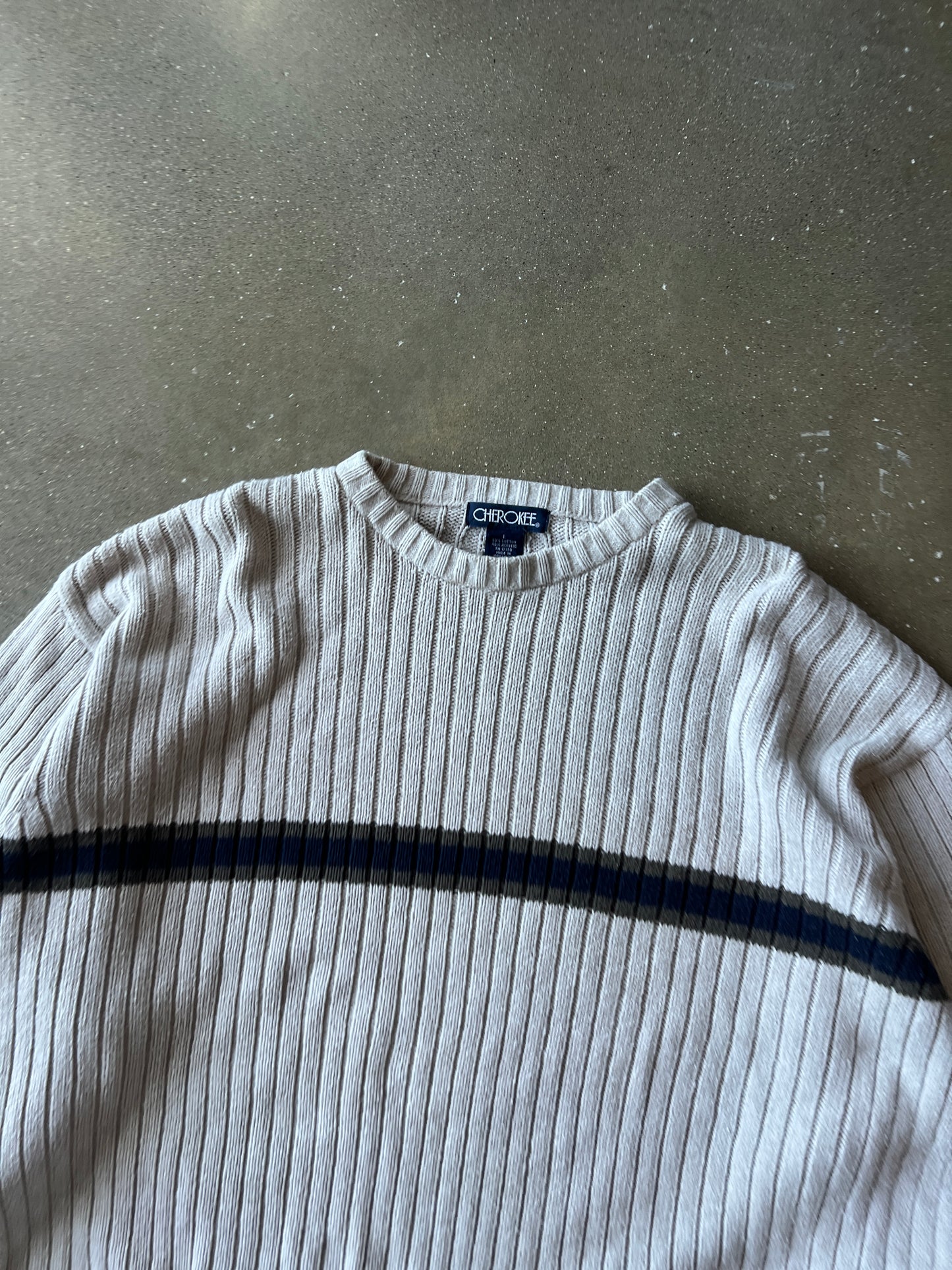 Vintage Cream Stripped Knit Sweater - L