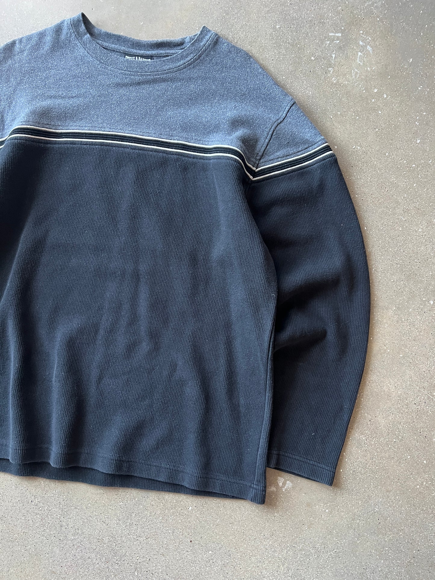 Vintage Black Grey Stripped Sweater Crew - L