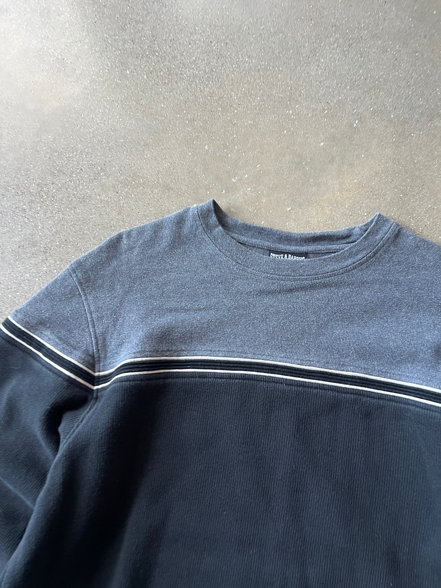 Vintage Black Grey Stripped Sweater Crew - L