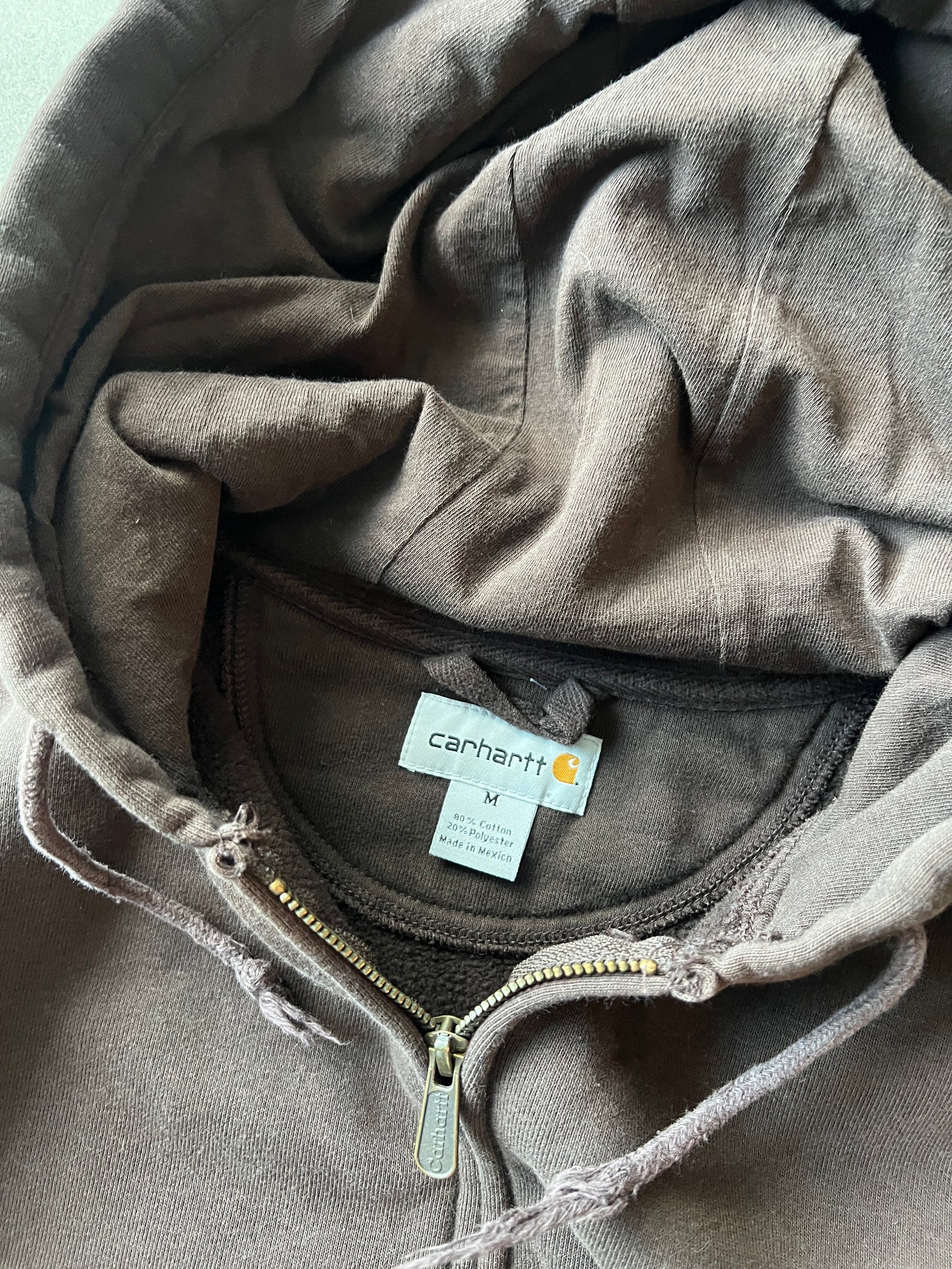 Vintage Faded Brown Carhartt Zip Up Hoodie - M