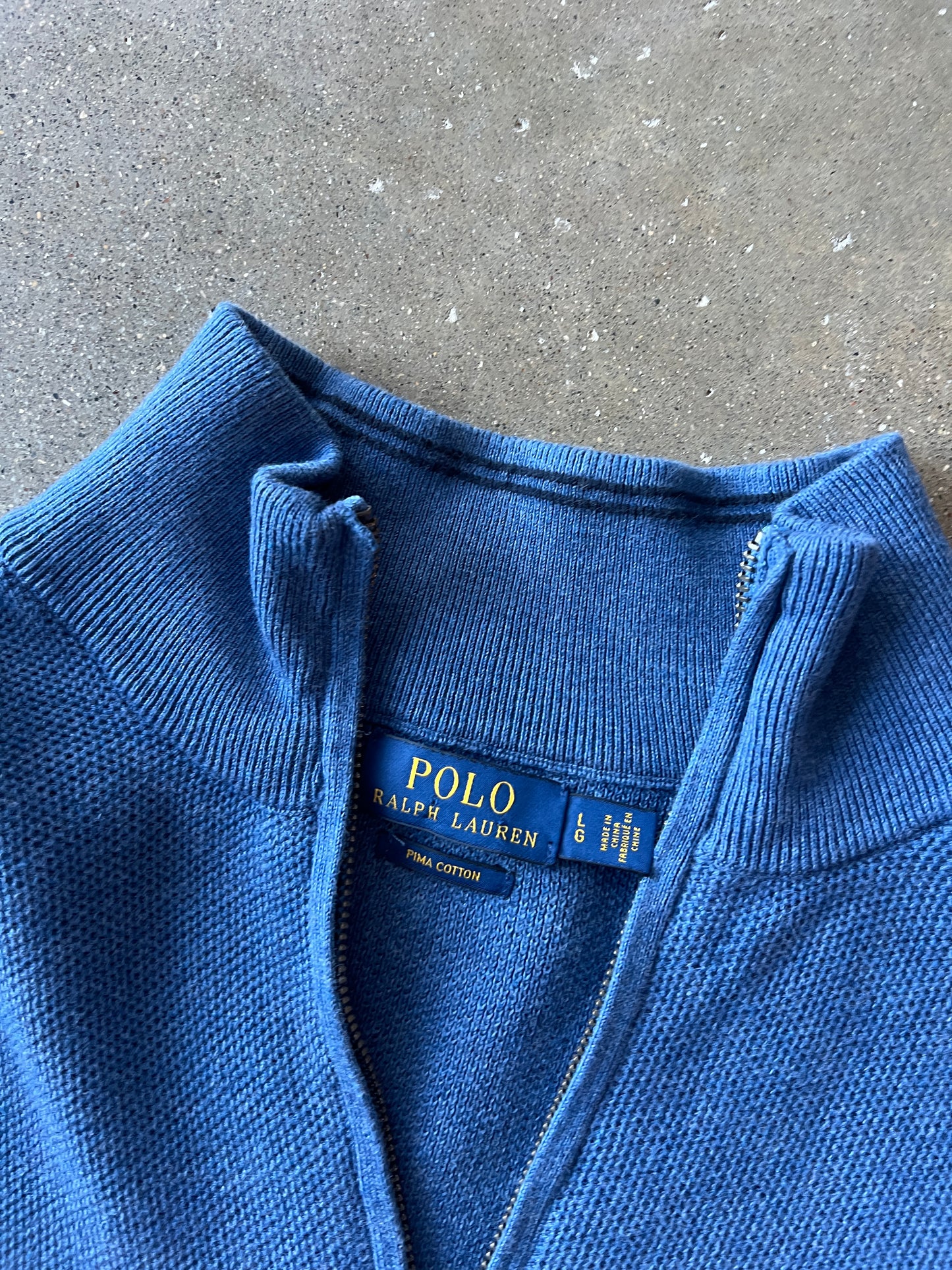 Vintage Sky Blue Polo Knit Sweater - L