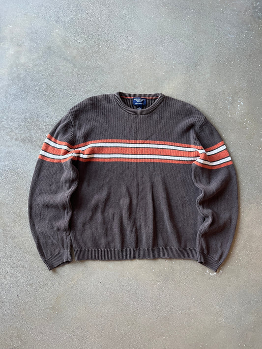 Vintage Orange & Brown Stripped Knit Sweater - XL