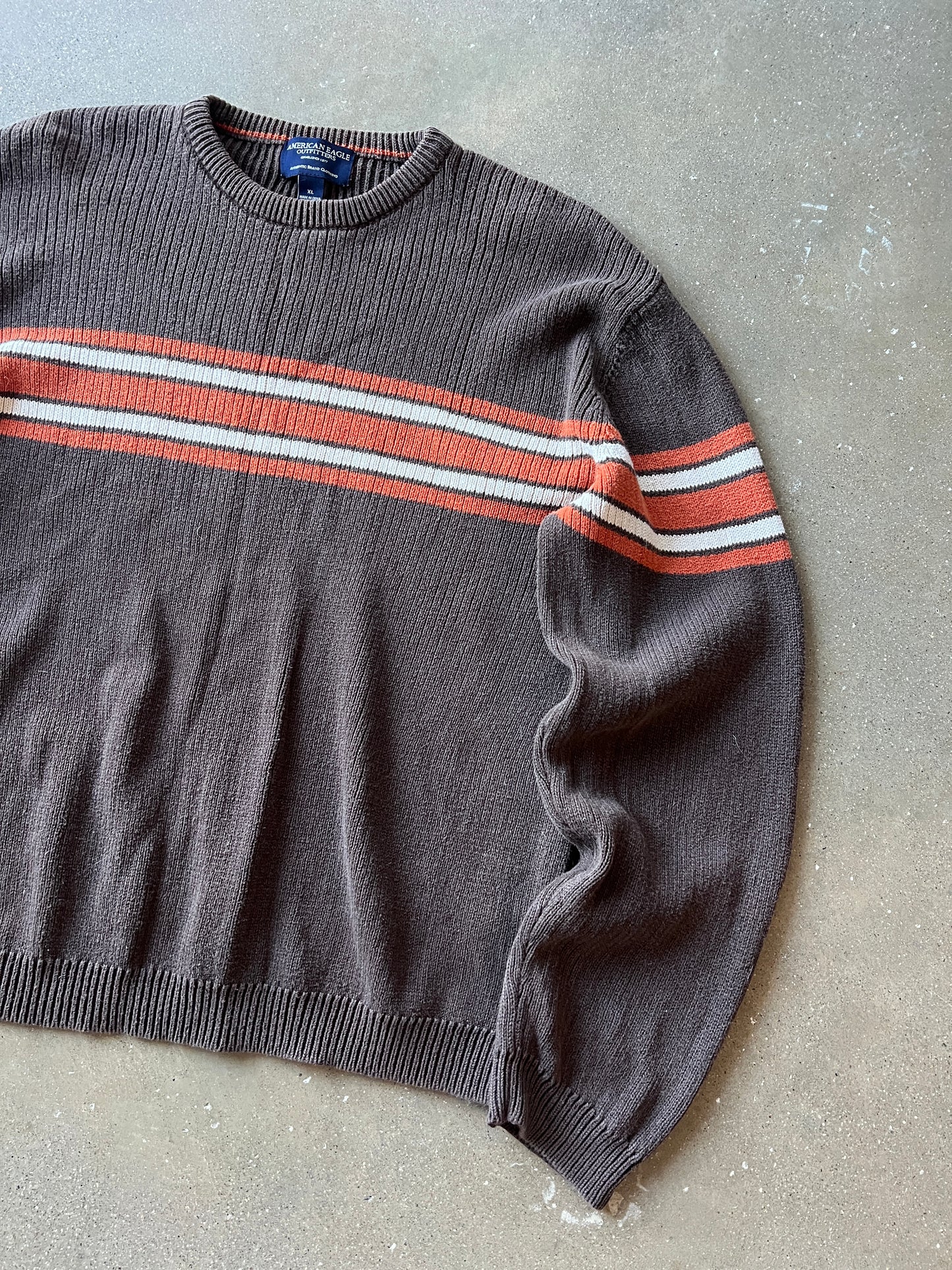 Vintage Orange & Brown Stripped Knit Sweater - XL