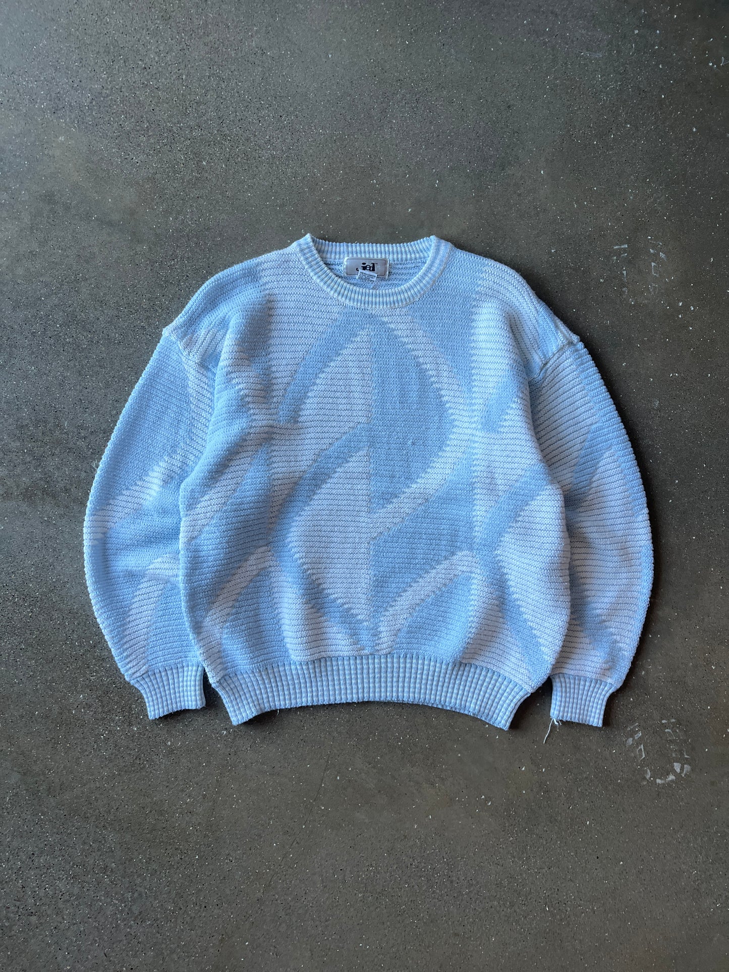 Vintage Cloud Blue White Knit Sweater - M