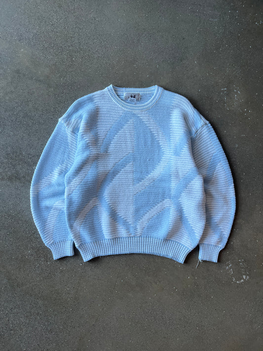 Vintage Cloud Blue White Knit Sweater - M